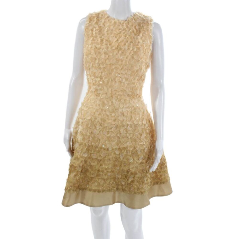 Fabiola Arias Womens A-Line Knee Length Beige Polyester Dress Sleeveless Size 10